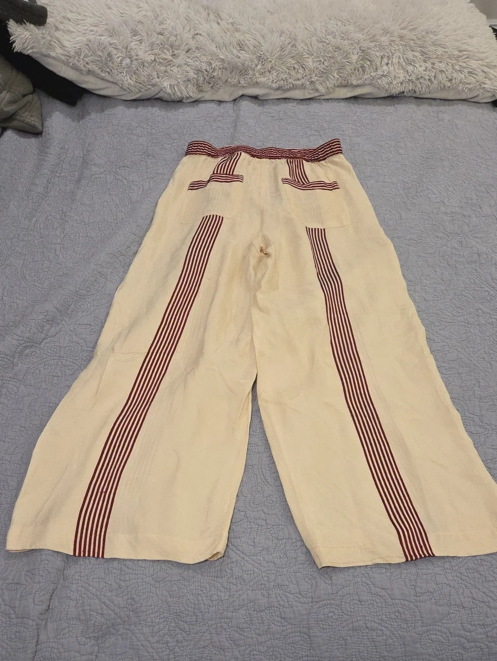 Zara High Waist Striped Wide-Leg Palazzo Pants-- Ecru & Burgundy Size M! - Picture 4 of 11
